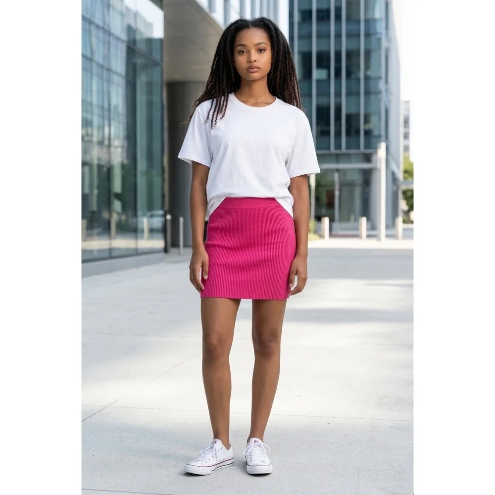 Old Navy Ribbed Knit Mini Skirt Womens XS Pink Bodycon Stretch